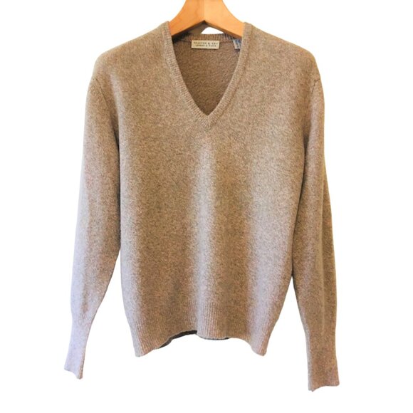 Scotland Cashmere 2-ply Sweater V-neck Pullover Sleeves Tan Men's Small Unisex - Picture 2 of 16